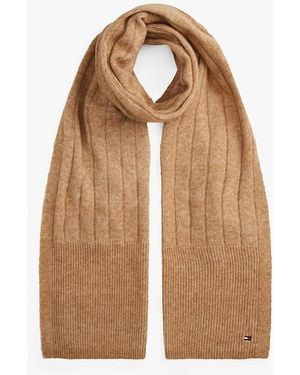 Tommy Hilfiger Hilfiger Flag Fluffy Scarf With Wool - Natural