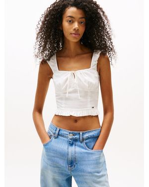 Tommy Hilfiger Cropped Extra Slim Fit Sleeveless Blouse - White