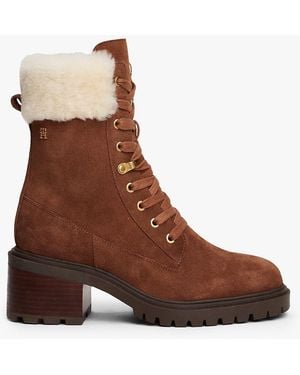 Tommy Hilfiger Bottines Chelsea En Daim Crantées À Lacets - Marron