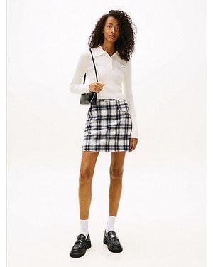Tommy Hilfiger High Rise A-Line Flannel Mini Skirt - White