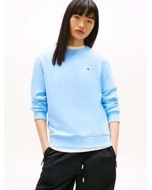 Tommy Hilfiger Flag Embroidery Brushed Fleece Sweatshirt - Blue