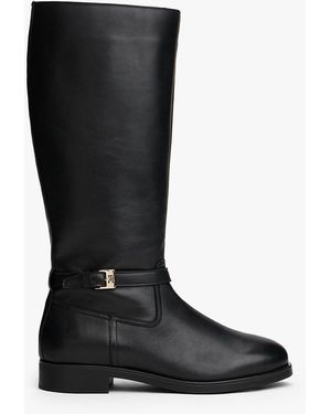 Tommy Hilfiger Leather Th Monogram Buckle Riding Boots - Black