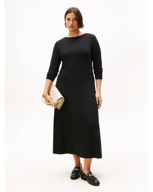 Tommy Hilfiger Curve Ribbed Midi Fit And Flare Dress - Black