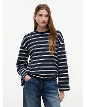 Tommy Hilfiger Stripe Drawstring Hem Long Sleeve T-Shirt - Blue