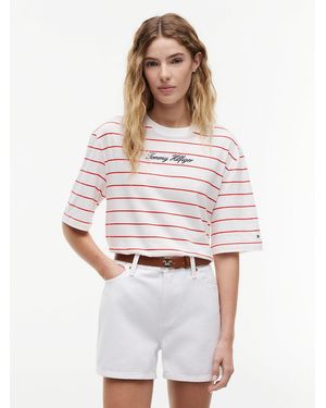 Tommy Hilfiger Logo Embroidery Relaxed Crew Neck T-Shirt - White
