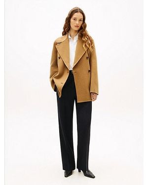 Tommy Hilfiger Wool Blend Double Breasted Peacoat - Brown