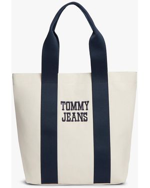 Tommy Hilfiger Textured Logo Canvas Tote Bag - Blue
