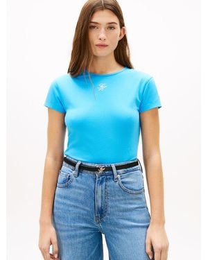 Tommy Hilfiger Textured Logo Slim Jersey T-Shirt - Blue