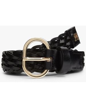 Tommy Hilfiger Chic Oval Buckle Braided Leather Belt - Black