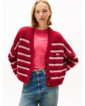 Tommy Hilfiger Tommy Badge Relaxed Stripe Cardigan - Red