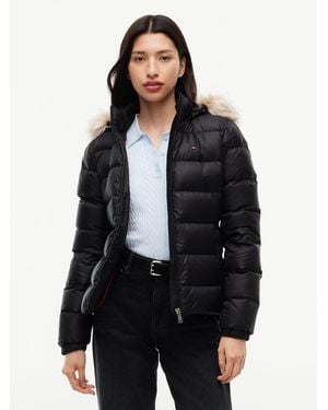 Tommy Hilfiger Faux Fur Hood Slim Down Jacket - Black