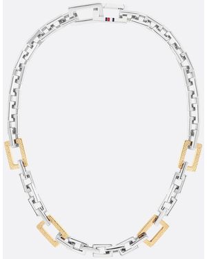 Tommy Hilfiger Collier Chaîne Bicolore À Monogramme Th - Blanc