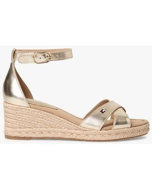 Tommy Hilfiger Metallic Leather Crossover Strap Wedge Espadrilles - Natural