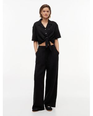 Tommy Hilfiger Crinkle Textured Loose Trousers - Black