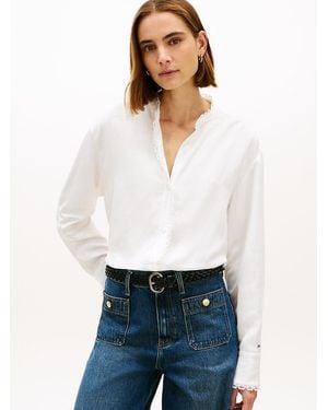Tommy Hilfiger Oversized Fit Lace Trim Shirt With Linen - White