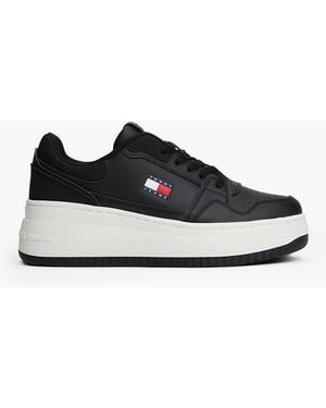 Tommy Hilfiger Sneakers Stile Basket Rétro Con Suola Alta - Nero