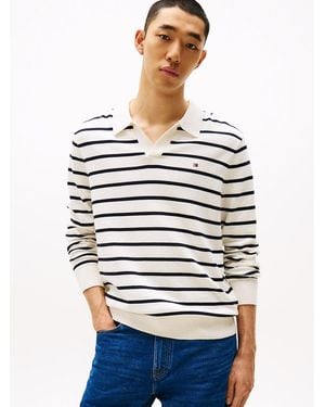 Tommy Hilfiger Polo Collar V-neck Jumper - Natural