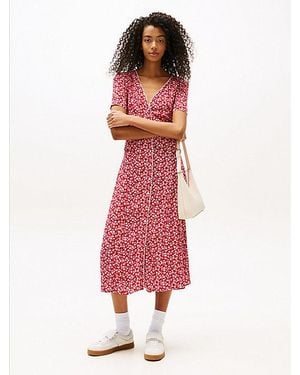 Tommy Hilfiger Vestido Midi Floral De Corte Slim - Blanco