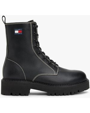 Tommy Hilfiger Leather Lace-up Cleat Mid Boots - Black