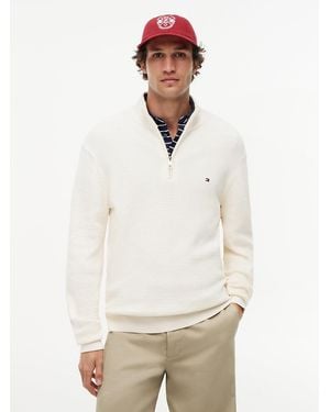Tommy Hilfiger Textured Quarter-Zip Mock Neck Jumper - White