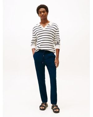 Tommy Hilfiger Harlem Relaxed Linen Blend Tapered Trousers - Blue