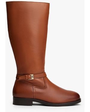 Tommy Hilfiger Bottes Cavalières En Cuir À Monogramme Th - Marron