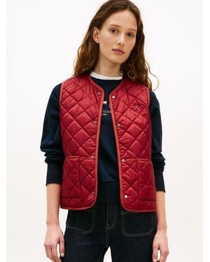 Tommy Hilfiger Shiny Lightweight Padded Quilted Gilet - Red