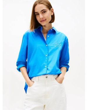 Tommy Hilfiger Oversized Fit Logo Embroidery Shirt - Blue