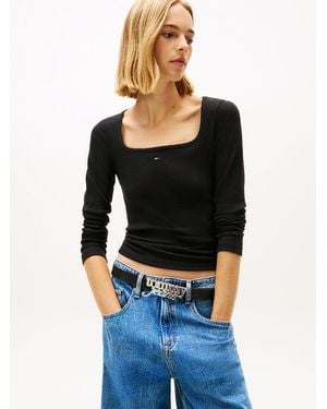 Tommy Hilfiger Square Neck Slim Long Sleeve T-Shirt - Black