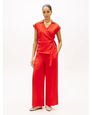 Tommy Hilfiger Relaxed Wide Leg Pure Linen Trousers - Red