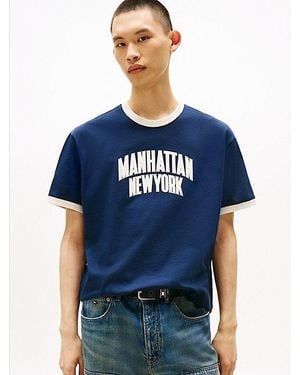 Tommy Hilfiger Camiseta Amplia Con Logo Universitario - Azul