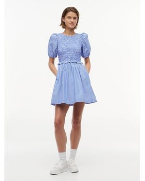 Tommy Hilfiger Back Tie Smock Slim Poplin Mini Dress - Blue
