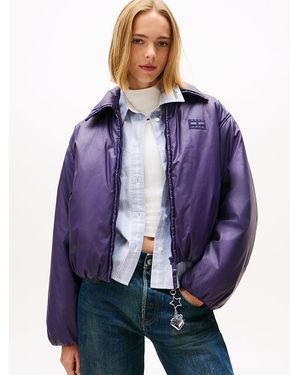 Tommy Hilfiger Shiny Relaxed Padded Bomber Jacket - Purple