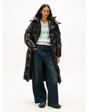 Tommy Hilfiger Shiny Down Longline Alaska Puffer Coat - Black