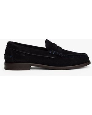 Tommy Hilfiger Embossed Logo Suede Loafers - Black