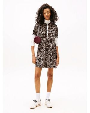 Tommy Hilfiger Leopard Print Tie Front Mini Dress - Multicolour