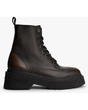 Tommy Hilfiger Chunky Leather Lace-up Cleat Mid Boots - Black