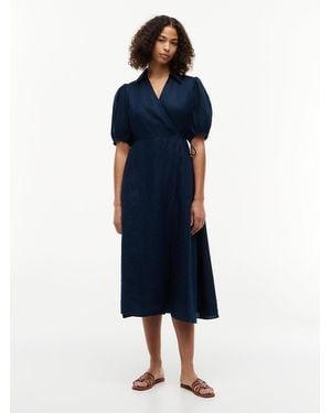 Tommy Hilfiger Pure Linen Relaxed Midi Wrap Dress - Blue