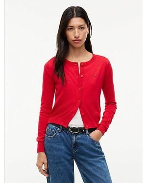 Tommy Hilfiger Slim Fit Cardigan Mit Rundhalsausschnitt - Rot