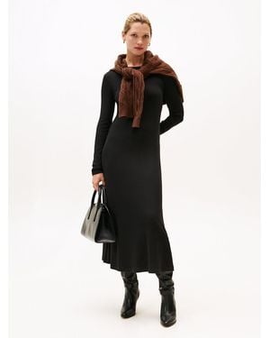 Tommy Hilfiger Ribbed Midi Fit And Flare Dress - Black