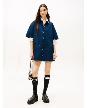Tommy Hilfiger Patch Pocket Mini Loose Shirt Dress - Blue