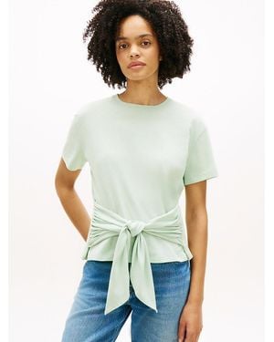 Tommy Hilfiger Self-Tie Textured Relaxed Crew Neck T-Shirt - White