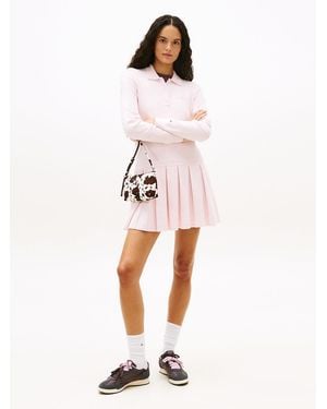 Tommy Hilfiger Logo Embroidery Pleated Mini Jumper Dress - White