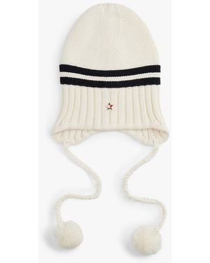 Tommy Hilfiger Tommy Girl Stripe Wool Blend Bauble Beanie - White