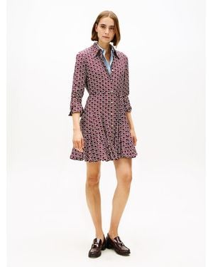 Tommy Hilfiger Self-Tie Belt Slim Mini Shirt Dress - Pink