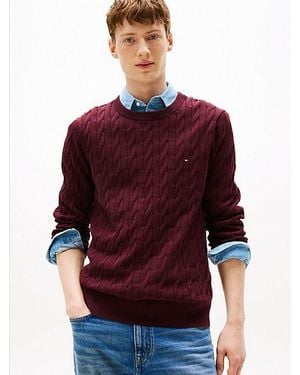 Tommy Hilfiger Kabelgebreide Trui Met Ronde Hals - Rood