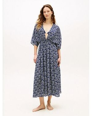 Tommy Hilfiger Kaftan Met Lage V-Hals En Print - Blauw