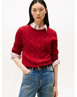 Tommy Hilfiger Jersey De Punto Trenzado En Lana Suave - Rojo
