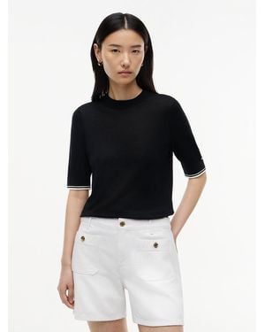 Tommy Hilfiger Tipped Short Sleeve Jumper With Silk - Black