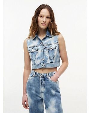 Tommy Hilfiger Chaleco Trucker Vaquero Cropped Con Efecto Desteñido - Azul